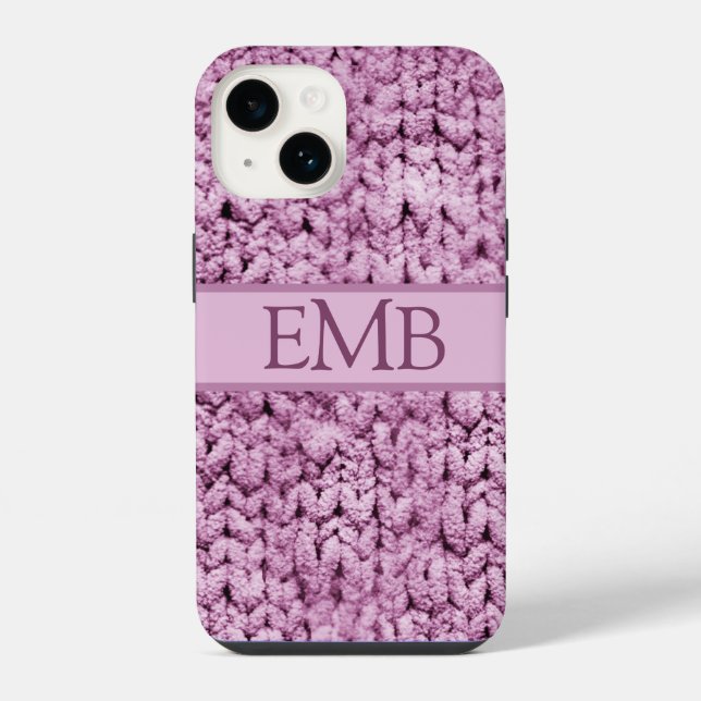 Coque iPhone Imprimé Knit rose Conception Monogramme personnali (Verso)