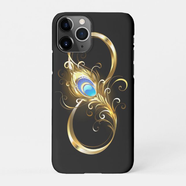 Coque iPhone Infinité avec plume de paon doré (Dos)