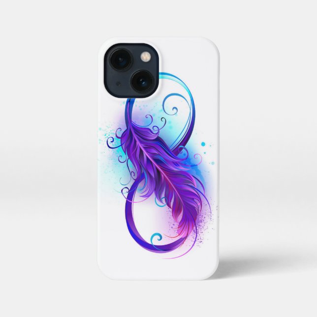 Coque iPhone Infinité avec plumes violettes (Verso)