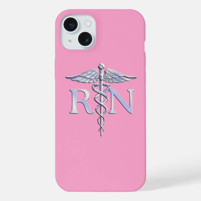 Coque iPhone Infirmière autorisée RN Caduceus sur Rose rose (Verso)