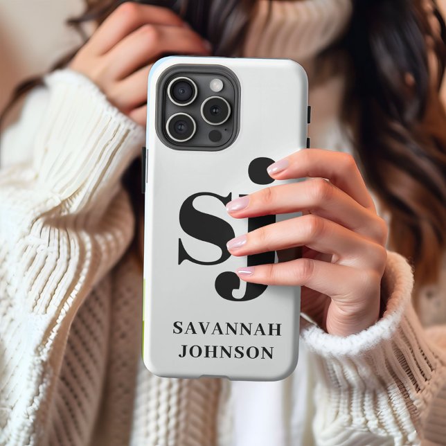 Coque iPhone Initiales monogramme blanc élégant  (Créateur téléchargé)