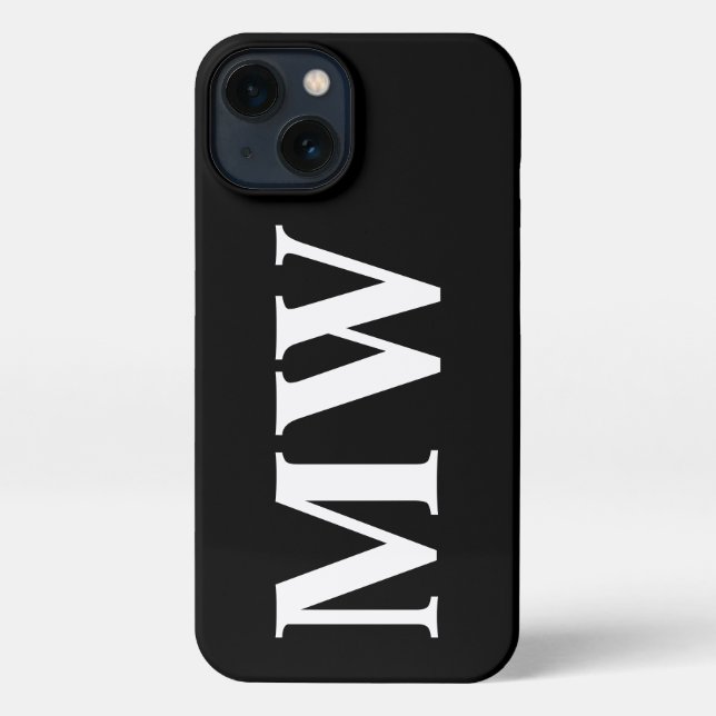 Coque iPhone Initiales monogramme de serif moderne solide noir  (Verso)