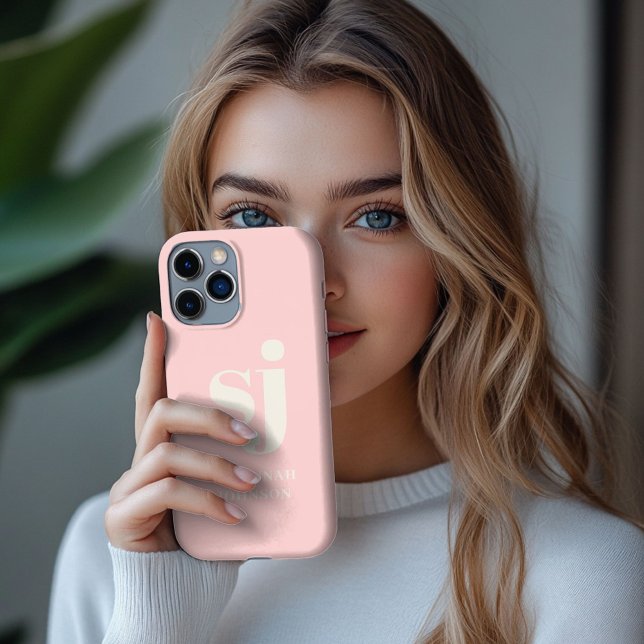 Coque iPhone Initiales monogramme rose pâle élégant  (Créateur téléchargé)