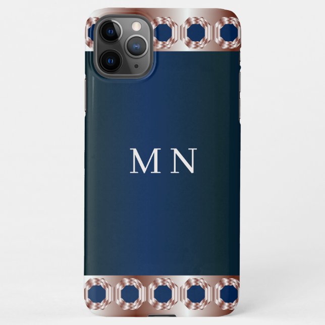 Coque iPhone Initiales Rose Gold Marine bleu minimal géométriqu (Dos)