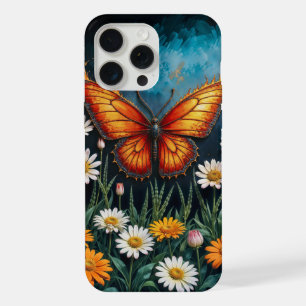 Insect papillon orange vif fleurs de camomille