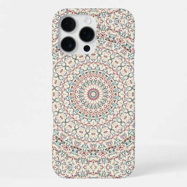 Coque iPhone Intricate Geometric Mandala in Teal, Rose, & Sand (Verso)