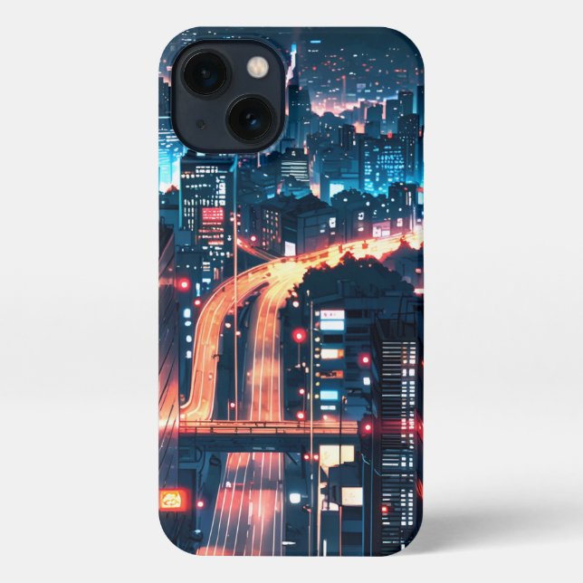 Coque iPhone iPhone 11-15 coque d'anime : "Cityscape Sunset." (Verso)