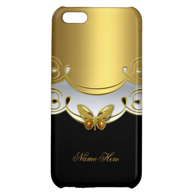 Coque iPhone iPhone Or Noir Blanc Papillon 2 (Dos)