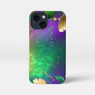 Etui iPhone 13 Mini Iridescente mardi gras arrière - plan avec perles