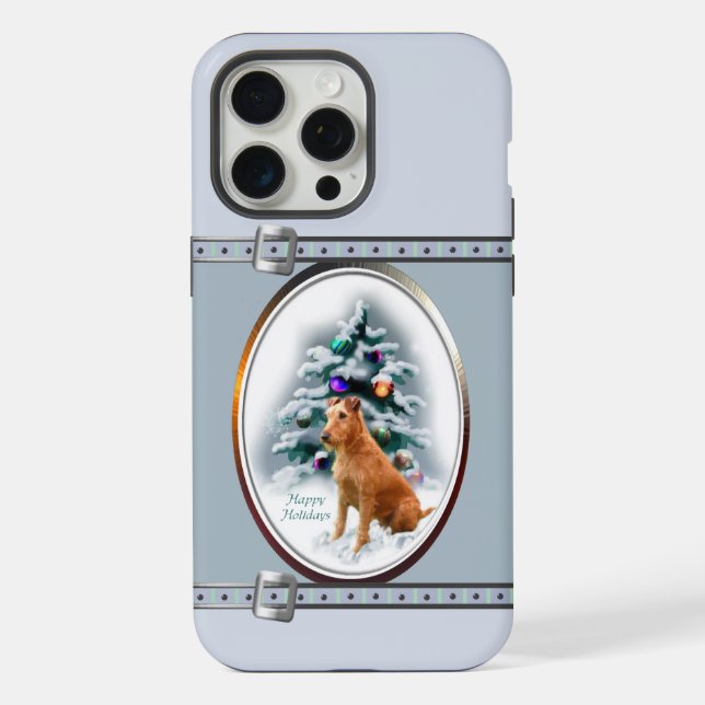 Coque iPhone Irish Terrier Cute Bleu Noël Fêtes (Verso)