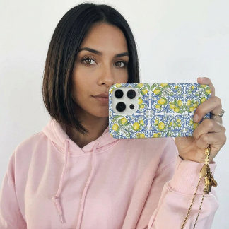 Italian Mediterranean Blue Tile Lemon Pattern