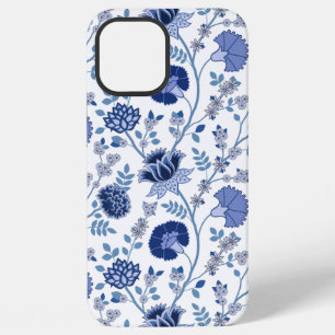 Coque iPhone 12 Pro Max Jacobean Floral Big Motif Blues sur blanc
