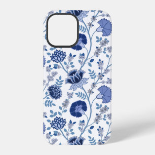 Coque iPhone 12 Pro Jacobean Floral Big Motif Blues sur blanc