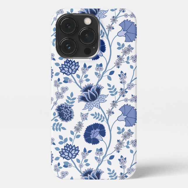 Coque iPhone Jacobean Floral Big Motif Blues sur blanc (Verso)