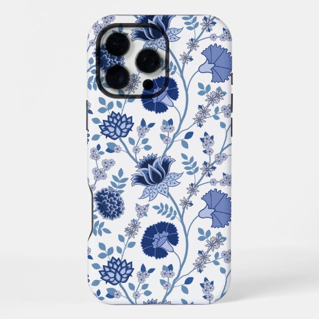 Coque iPhone Jacobean Floral Big Motif Blues sur blanc (Verso)