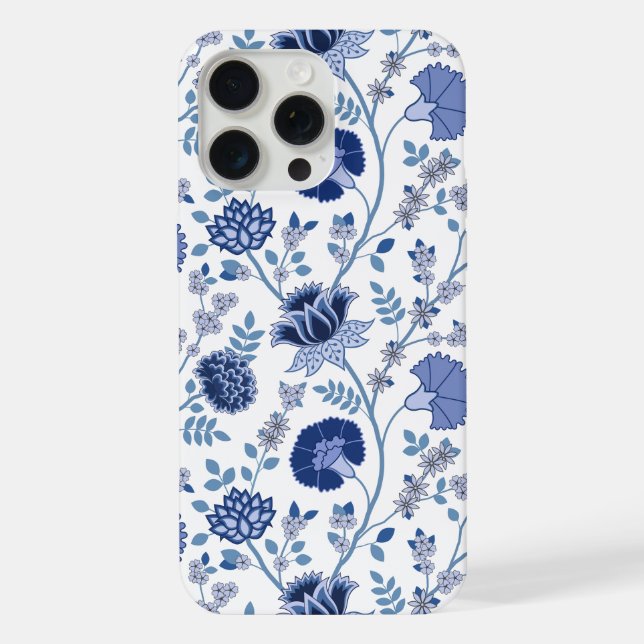 Coque iPhone Jacobean Floral Big Motif Blues sur blanc (Verso)