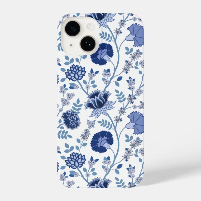 Coque iPhone Jacobean Floral Big Motif Blues sur blanc (Verso)