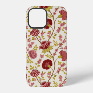 Coque iPhone 12 Jacobean Floral Grand Motif Reds Pinks Gold Creme