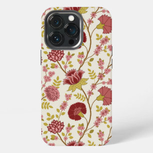 Etui iPhone 13 Pro Jacobean Floral Grand Motif Reds Pinks Gold Creme