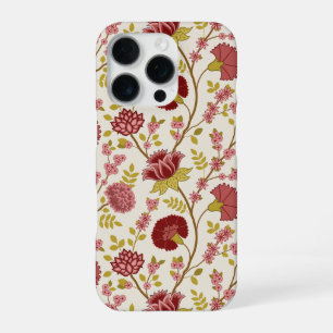 Coque iPhone 16 Pro Jacobean Floral Grand Motif Reds Pinks Gold Creme
