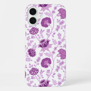 Coque iPhone 16 Plus Jacobean Floral Grand Motif rose sur blanc