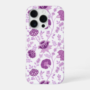 Coque iPhone 16 Pro Jacobean Floral Grand Motif rose sur blanc