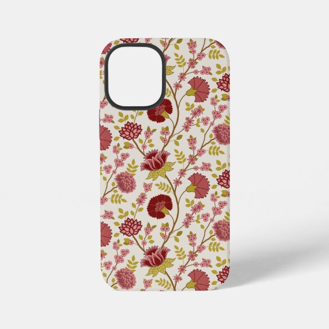 Coque iPhone Jacobean Floral Pattern Rouge Rose Gold Crème (Verso)