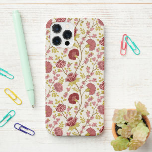 Coque iPhone 12 Pro Jacobean Floral Pattern Rouge Rose Gold Crème