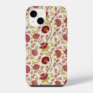 Coque Pour iPhone 14 Jacobean Floral Pattern Rouge Rose Gold Crème