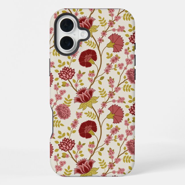Coque iPhone Jacobean Floral Pattern Rouge Rose Gold Crème (Verso)