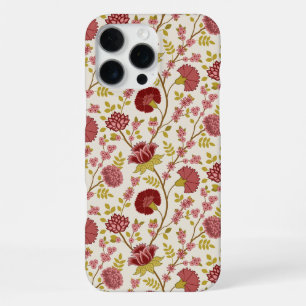 Coque iPhone 16 Pro Max Jacobean Floral Pattern Rouge Rose Gold Crème