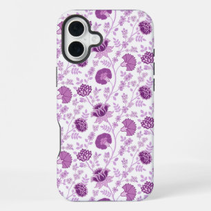Coque iPhone 16 Plus Jacobean Floral Répétition Motif Pinks sur Blanc