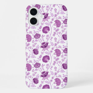 Coque iPhone 16 Plus Jacobean Floral Répétition Motif Pinks sur Blanc