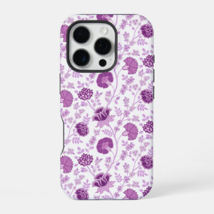 Coque iPhone 16 Pro Jacobean Floral Répétition Motif Pinks sur Blanc