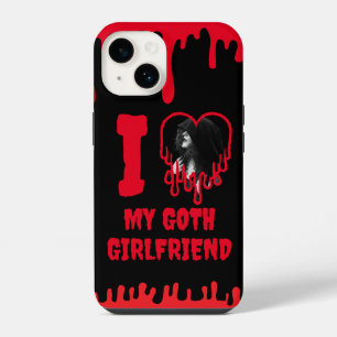 Coque Pour iPhone 14 J'adore ma copine Goth Driving Red Heart Photo