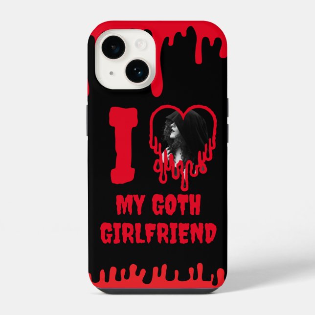 Coque iPhone J'adore ma copine Goth Driving Red Heart Photo (Verso)