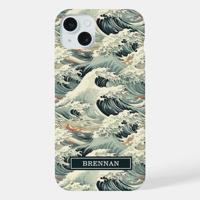 Coque iPhone Japanese Wave Pattern Monogrammed (Verso)