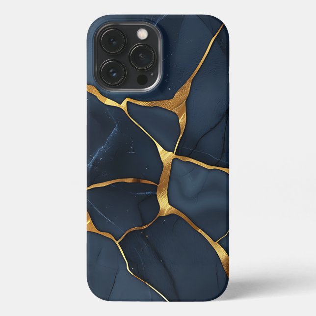 Coque iPhone Japonais Kintsugi bleu foncé (Verso)