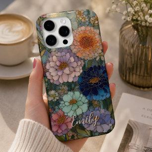 Coque iPhone 16 Pro Max Jardin Coloré Fleurs Vitrail Personnalisé
