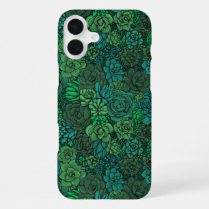 Coque iPhone 16 Plus Jardin de plantes grasses en vert