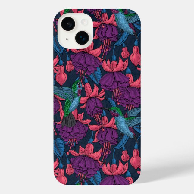 Coque iPhone Jardin des colibris en violet et bleu (Verso)
