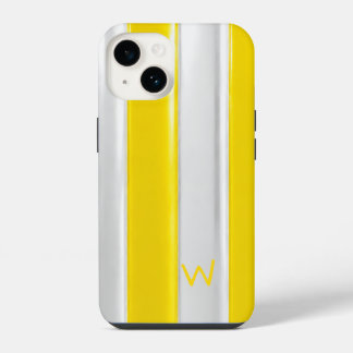 Coque Pour iPhone 14 Jaune citron et blanc métallisé
