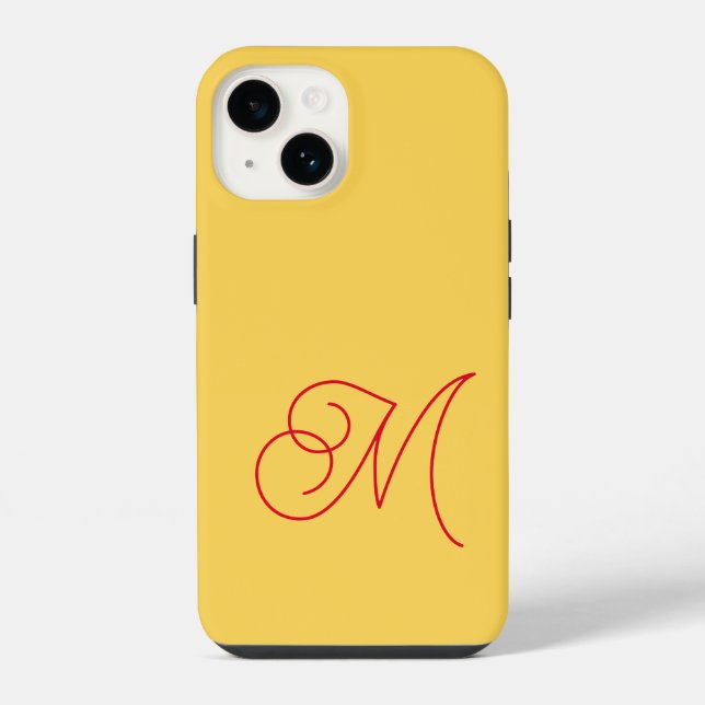 Coque iPhone Jaune Rouge Monogramme Classique Script Plain (Verso)