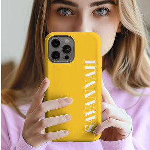 Etui iPhone 13 Pro Max Jaune vif nom personnalisé simple 