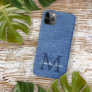 Coque iPhone 16 Pro Max Jean en denim bleu élégant personnalisé avec nom