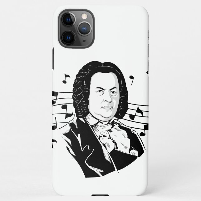 Coque iPhone Johann Sebastian Bach Portrait et buste avec notes (Dos)