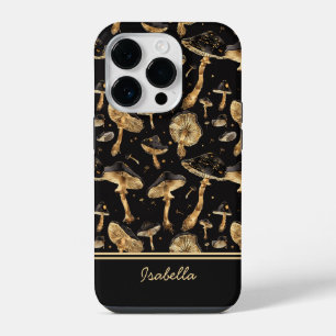 Coque Pour iPhone 14 Plus Joli champignon noir et or personnalisé