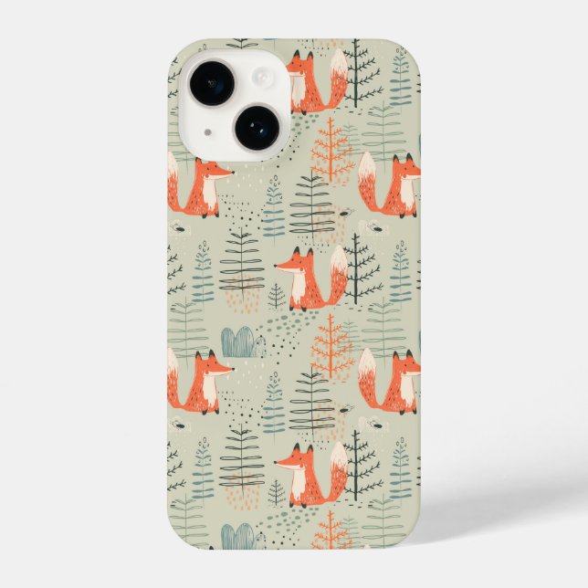 Coque iPhone Joli Doodle Fox Forest Motif de bois (Verso)