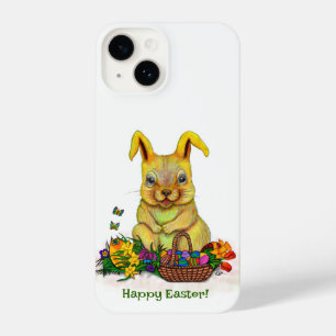 Coque Pour iPhone 14 Joli lapin de Pâques avec oeufs et fleurs