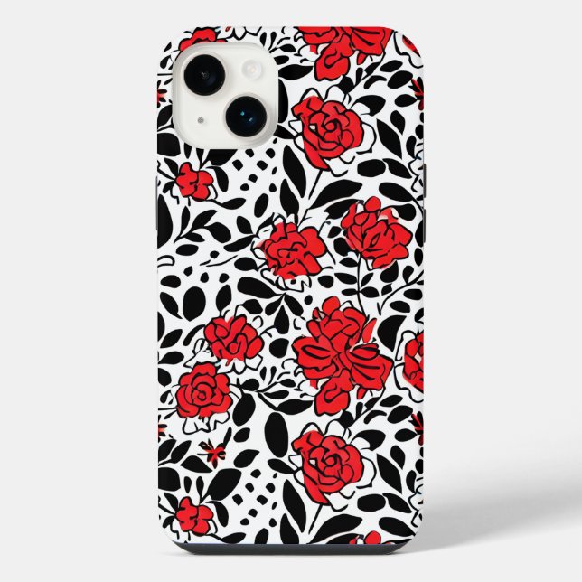 Coque iPhone Joli motif floral en rouge, noir et blanc (Verso)
